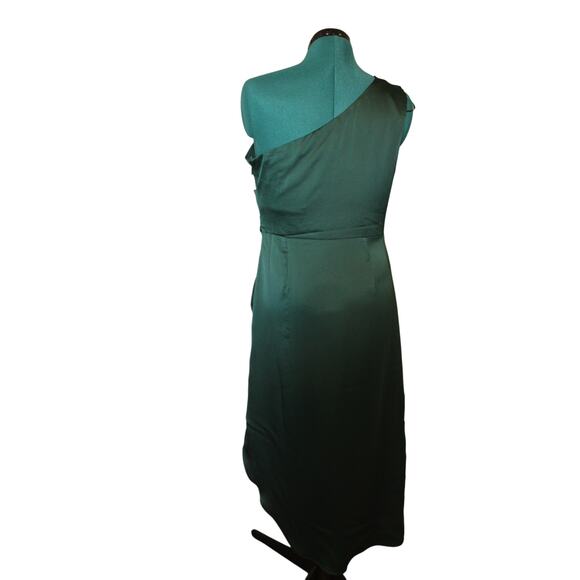 NWT! Sugarlips Belen One Shoulder Satin Ruched Midi Dress Green Women’s M - Picture 4 of 9
